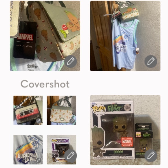 Marvel Handbags - 6Pieces=🌎Groot purse/tape zip wallet+Tee L+2 Funko/Groot🔑⛓+1056 pop🚀🦝